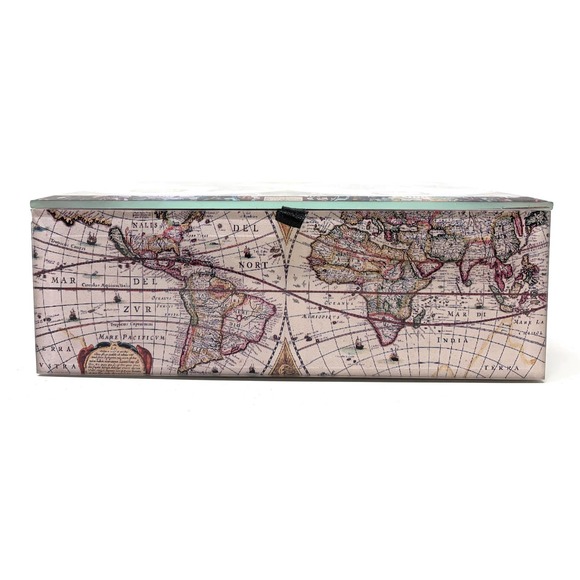 Beveled Glass Keepsake Box, Antique Old World Map - Jewelry Trinkets, Lined - Picture 5 of 9
